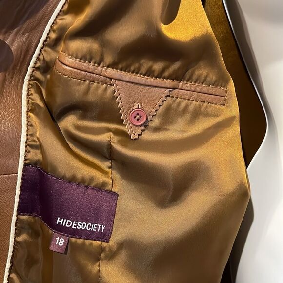 Hide Society Brown Leather Zip Up Jacket Size 18‎ - Picture 12 of 16